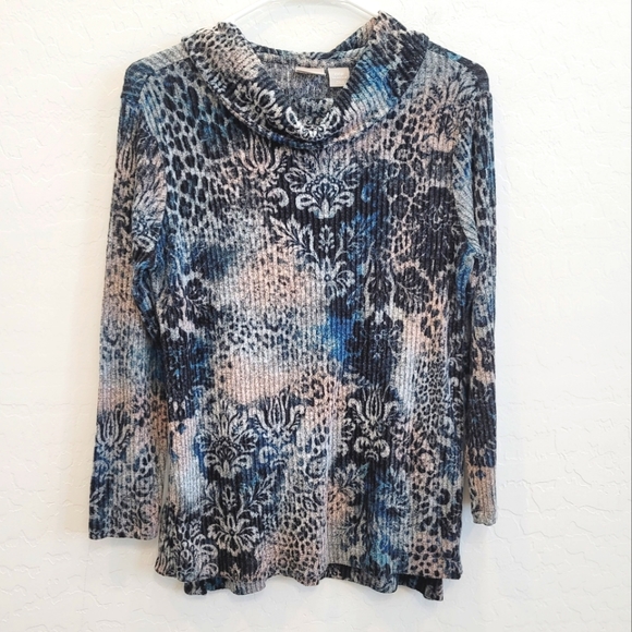 💕 Chico's Zenergy Cozy Paisley Print Cowl Neck Tunic Top Size 00P - Picture 4 of 12